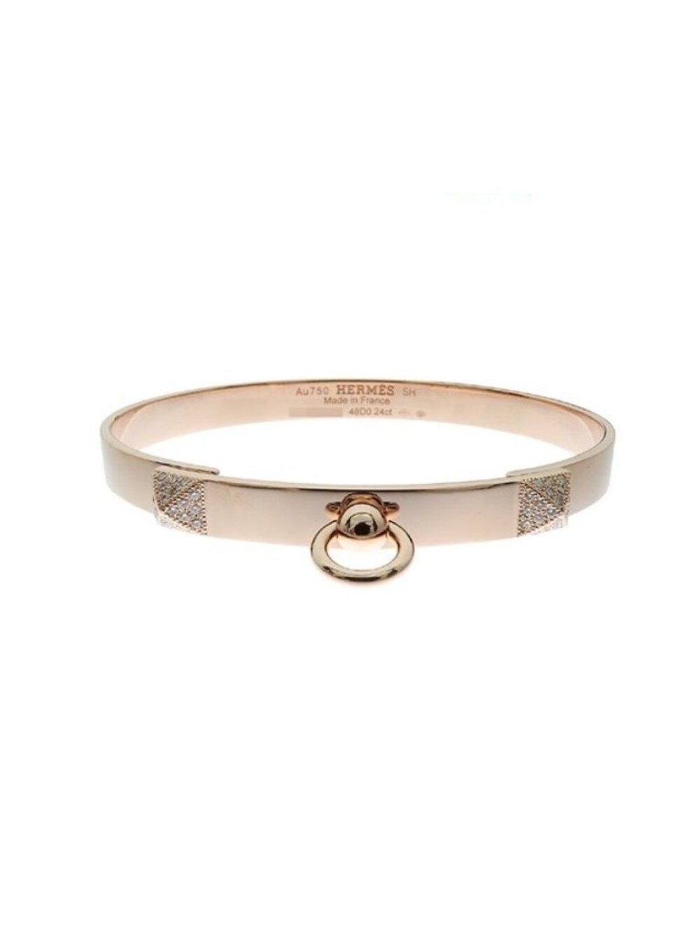 Hermes Collier de Chien Bracelet Pink Gold 18K Diamond Bangle 16